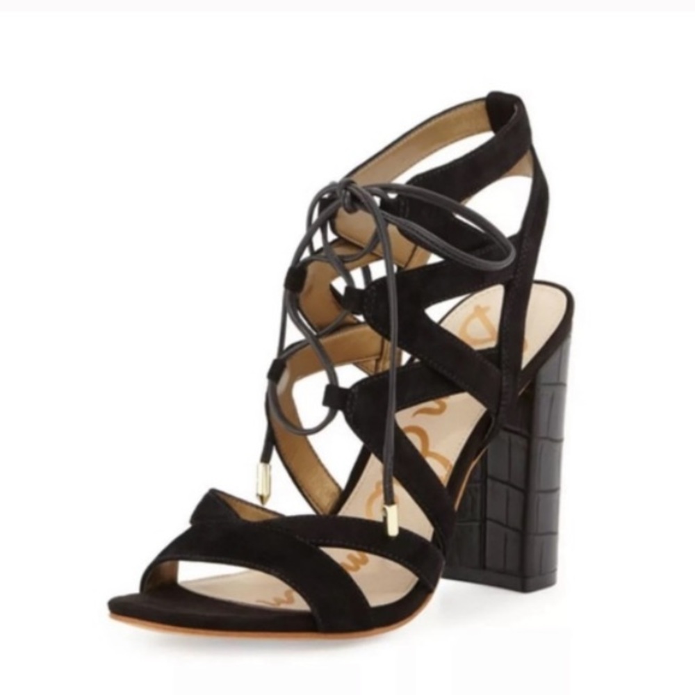 Black Sam Edelman Lace Up Yardley Block Heels